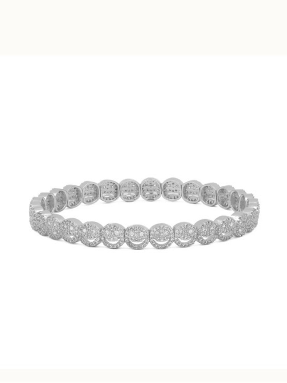 LISA GOZLAN - “MINI PAVE” Silver Stretch Bracelet with Happy Faces - 6”